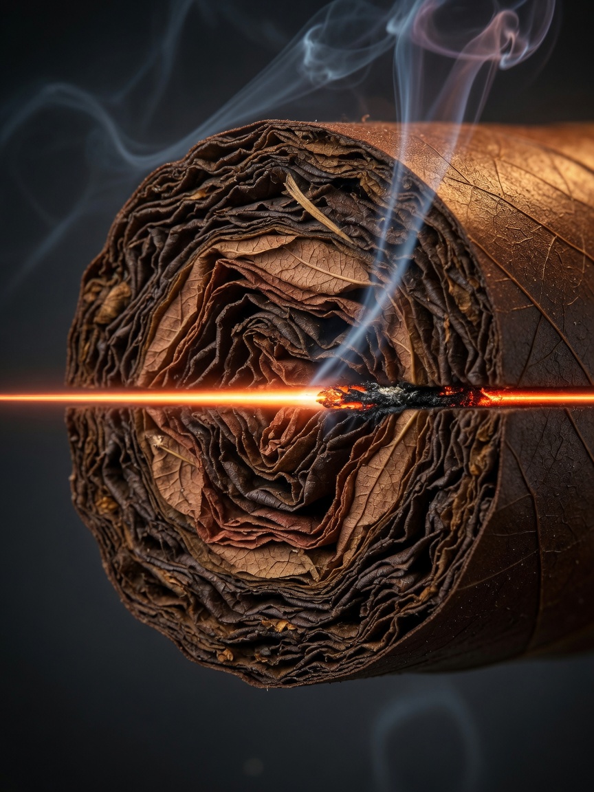 Coupe d'un cigare : la densité de remplissage et la tension de la cape déterminent ensemble la régularité et la durée de la combustion